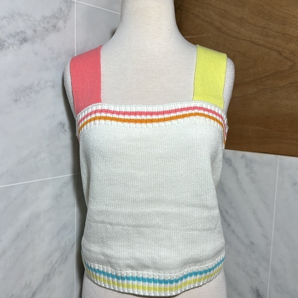 NWT 525 America Contrast Wide Strap Square Neck Tank Multicolor Size Medium
